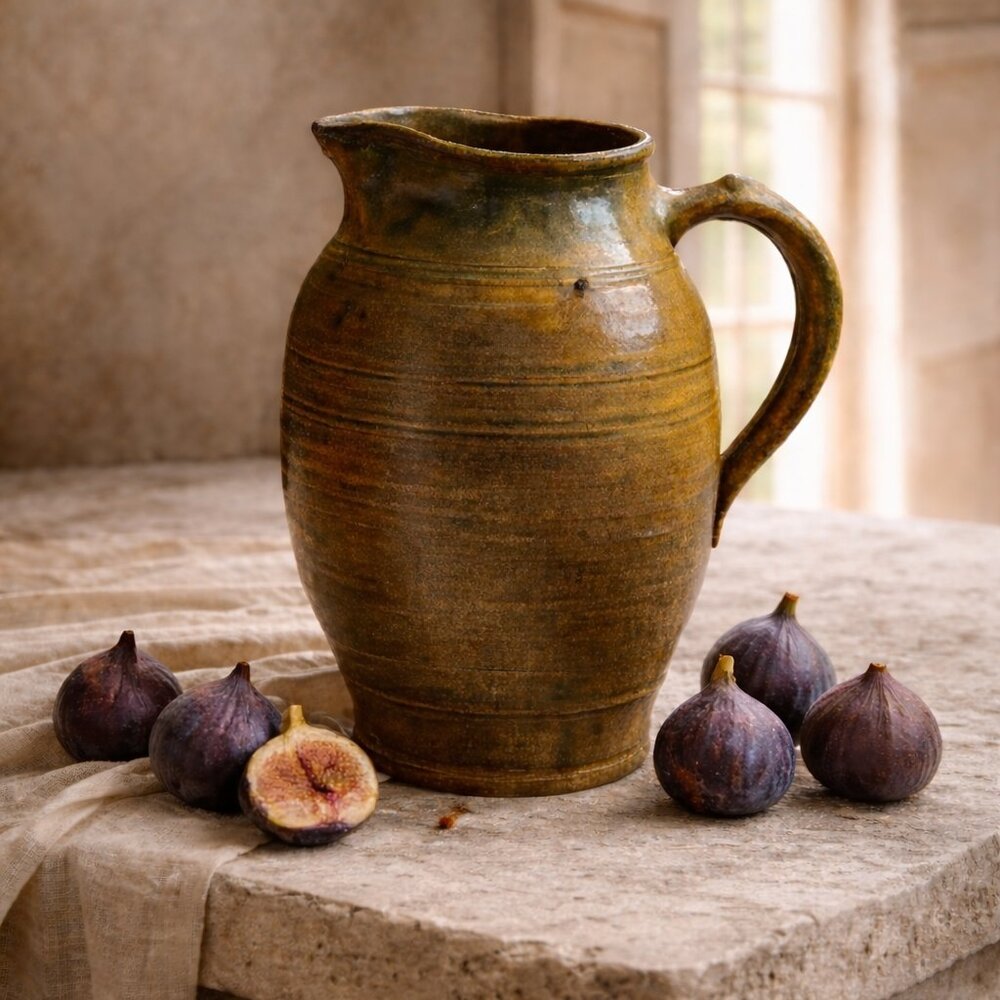 Vintage RARE Signed Mossy Brown Handmade Stoneware Pitcher Jug